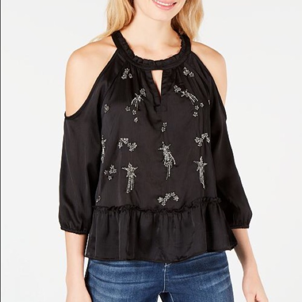 I.N.C. Embellished Cold-Shoulder Peplum Blouse